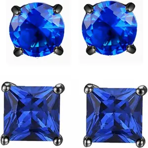 2 Pairs  Mens Black CZ Stud Earrings Stainless Steel Princess Square Cut Cubic Zirconia Earring Studs for  Ears 6mm