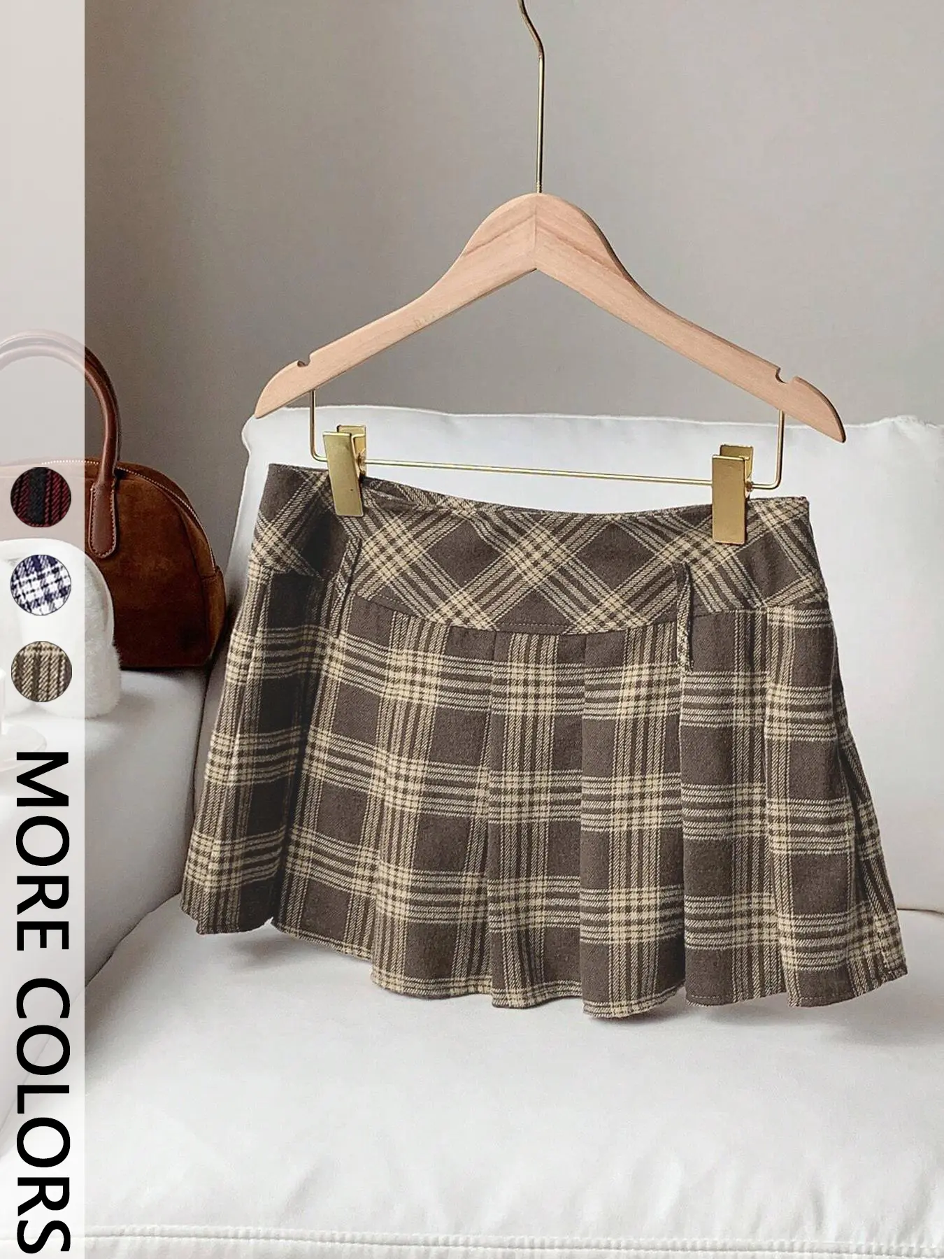 Women's Plaid Pleated Mini Skirt, Soft Woven Fabric & High-Waisted Fit & A-Line Pleats & Secure Lining & Multiple Color Options，pleated skirts，1pc