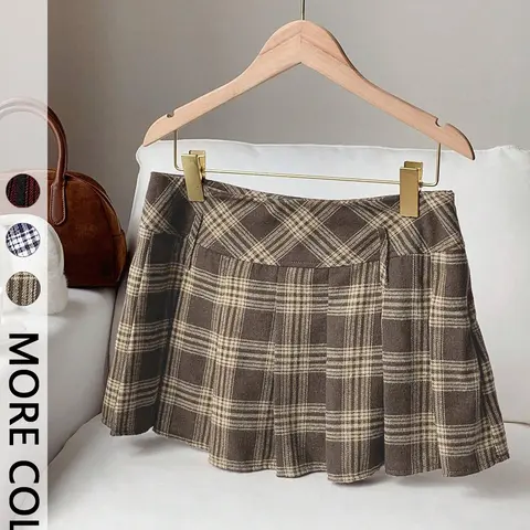 Women's Plaid Pleated Mini Skirt, Bottoms, Short, Soft Woven Fabric & High-Waisted Fit & A-Line Pleats & Secure Lining & Multiple Color Options，pleated skirts，1pc