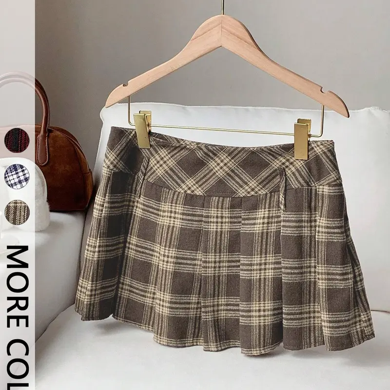 Women's Plaid Pleated Mini Skirt, Bottoms, Short, Soft Woven Fabric & High-Waisted Fit & A-Line Pleats & Secure Lining & Multiple Color Options,pleated skirts,1pc