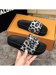 Women's summer casual leopard print EVA thick-soled height-increasing slippers, versatile and stylish, non-slip home sandals