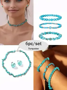 Boho Style Turquoise Decorated Bracelet & Necklace & Earrings, Fashion Jewelry for Party, Daily Clothing Decor, Trendy All-match & Exquisite Jewelry for Birthday Gift