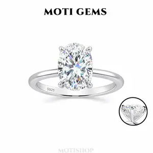 MOTI GEMS 3.5CT Elongated Oval Cut Halo Engagement Solitaire Promise Ring for Wome Lab-Created Synthetic Moissanite D VVS1 Stackable Hypoallergenic Wedding Anniversary Gift Fine Jewelry
