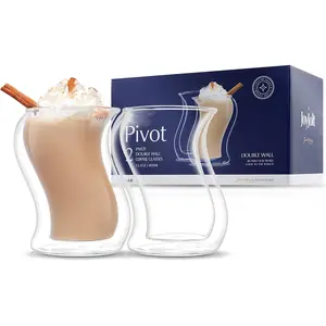Joyjolt Pivot Double Insulated Tumblers - Set of 2 Exceptional 13.5 Oz Iced Coffee Tumbler - Elegant Bar Glasses for Coffee, Tea, or Cold Beverages - 2 X 405 Ml Iced Coffee Glasses for Hot Summers JoyJolt