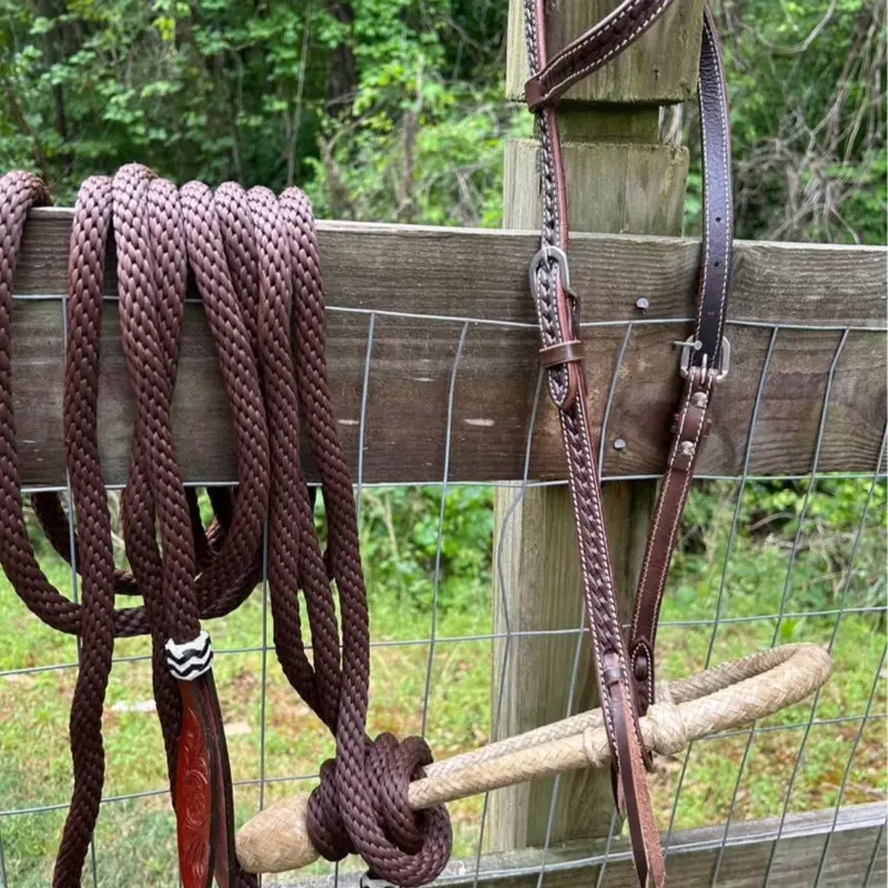 Complete Horse Size Bitless Rawhide Bosal Bridle Nylon Mecate Rein Set