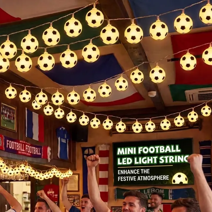 Soccer-Shaped LED String Lights, Colorful Festival Style Decorative Lights for Sports Fans, Indoor/Outdoor Decor to Brighten Your Space (Patio, Game Party Use)