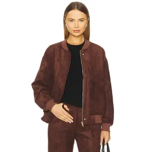 Amanda Uprichard x REVOLVE Vero Suede Bomber Jacket in Cocoa