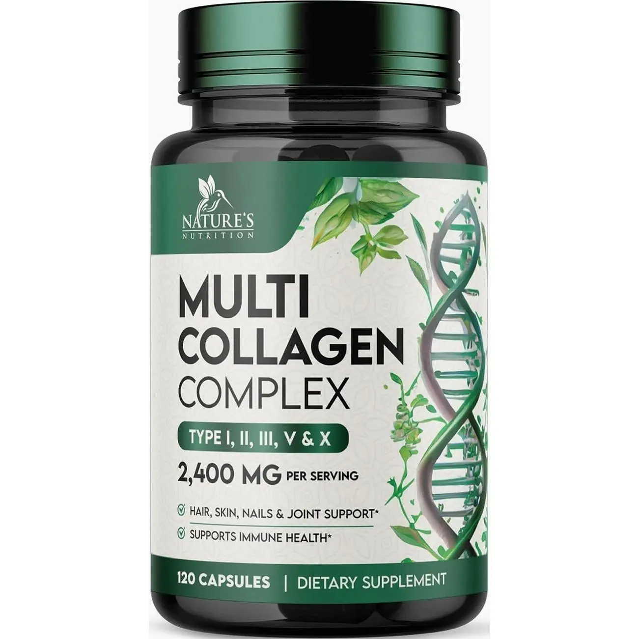 Multi Collagen 2400mg - Advanced Formula Types I, II, III, V, X - Hydrolyzed Multi Collagen Pills - Collagen Peptides Supplements for Women & Men - Hair, Skin, & Nail Support Supplement - 120 Capsules