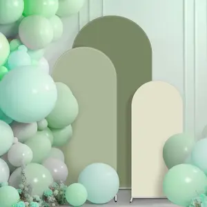 Set of 3 Wedding Arch Cover 4ft, 5ft, 6ft Arch Backdrop Cover Sided Fitted Spandex for Baby Shower Birthday Decoration, Frame Not Included(Green Series)