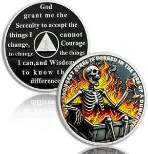 Skeletons in The Fire 1 Year Sobriety Coin, Dumpster Fire AA Coin, Affirmation Chips and Medallion, Serenity Prayer Recovery Token, Inspirational Sobriety Gifts for Men & Women