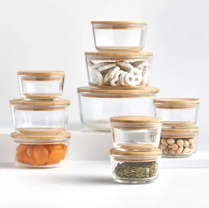 Crate & Barrel 20-Piece Round Glass Food Storage Set with Bamboo Lids