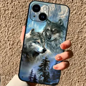 Wolf Pattern Case for iPhone 16 15 14 Pro Max 13 12 11 XR XS Plus Shockproof Full Camera Protection Durable slim Silicone Cover