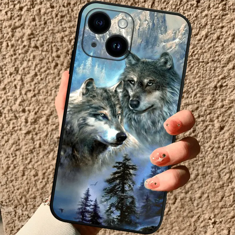 Wolf Pattern Case for iPhone 16 15 14 Pro Max 13 12 11 XR XS Plus Shockproof Full Camera Protection Durable slim Silicone Cover