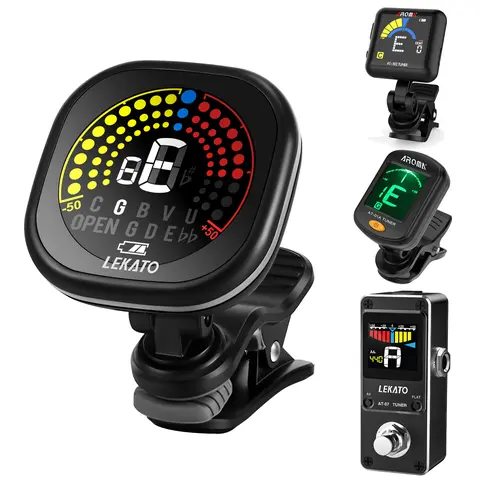 LEKATO Rechargeable Rotational Clip-On Guitar Tuner - Small, Pocket-Friendly, Multi-Instrument for Guitar,Violin/Bass,Ukulele,Chromatic Modes,Accurate Tuning,High Contrast LCD,High Sensitivity,Piezo Sensor,Micro Processor,135°/360° View Tilt for Beginners