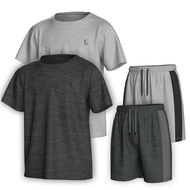 Essenclo Boys 4-Piece Performance T-Shirt & Athletic Shorts Set for Sports, School, Running, Gym & Everyday Wear