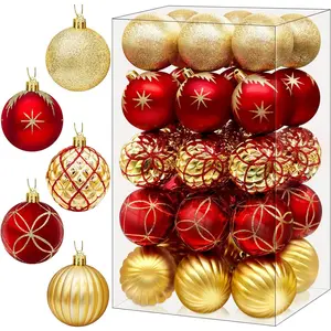 30 Pcs 2.5 Inch Shatterproof Christmas Ball Ornaments Hanging Xmas Tree Decorations for Festival Home Party Decors (Red & Gold)