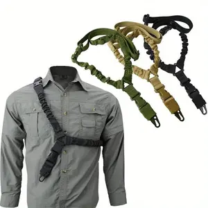 Tactical Gun Belt Single Point Heavy Duty Sling Shoulder Strap with Metal Buckle for Tactical Gear in Black Green and Tan Heavy-Duty Rope Design Camo