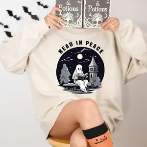 Read in Peace Sweatshirt, Funny Ghost Reading Book Lover Sweatshirt, Bookish Halloween Shirt,Book Lover Halloween Shirt