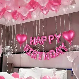 35pcs Pink Printed Birthday Party Set with Heart Balloons and Banner Decoration Decor foil balloon party decoration birthday decoration