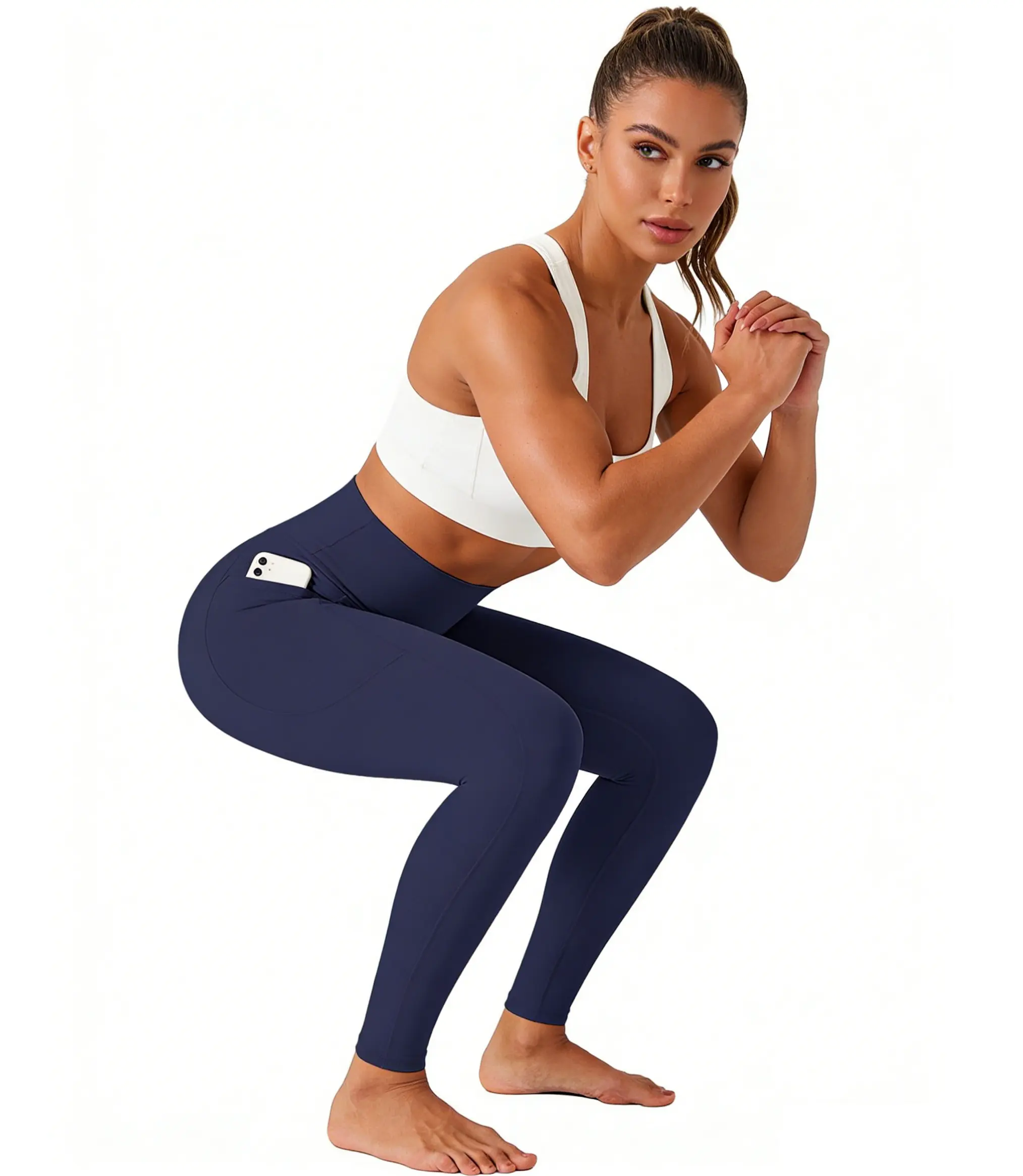 Women's High-Waisted Yoga Leggings | Essential & Minimalist Style, Tummy-Control Seamless Design, Buttery-Soft Feel, Crossover Waistline | 4-Way Stretch, Moisture-Wicking; Ideal for Pickleball, Gym Workouts, Yoga, and Casual Everyday Wear — Black Bottoms