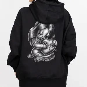 Sad Girl And Heart Chicano Clothing Clothes Oversized Graphic Tee for Men & Women Medium Heavy Polyester Hoodie Sweatshirt Loose Fit Casual Streetwear