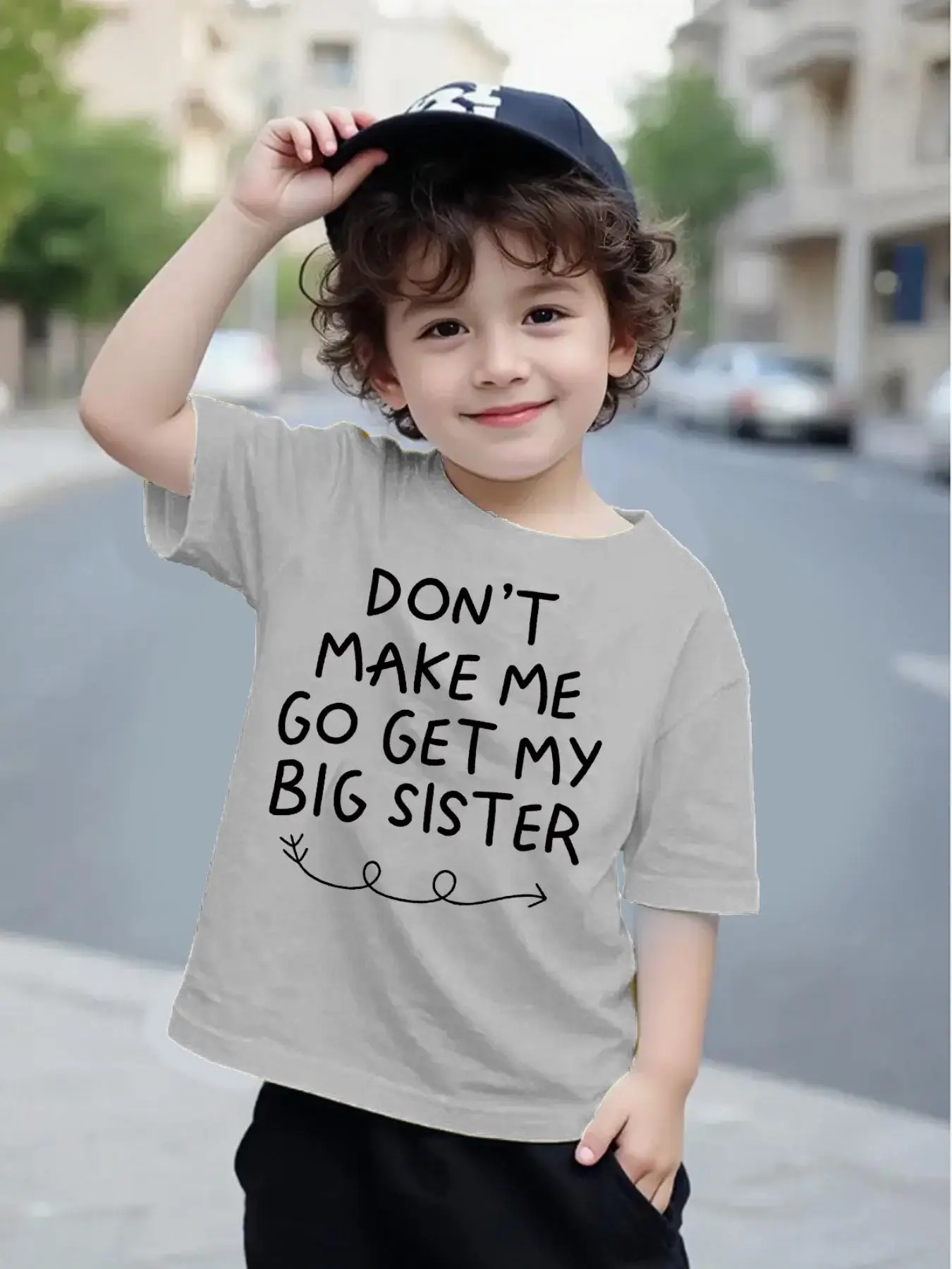 Toddler Boy's "don't Make Me Go Get My Big Sister" Letter Print Tee, Casual Short Sleeve T-shirt for Summer, Kids Clothes for Daily Wear