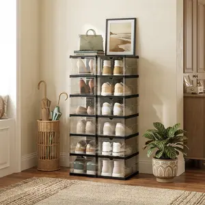 Sturdy 6-Tier Stackable Open Front Shoe Storage Bins | Space Saving Shoe Rack Holder & Moving Cabinet Organizer