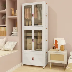 Easy-to-assemble plastic storage cabinet with lid | Divided compartments + large capacity + stackable and foldable design + with wheels | A mobile storage cabinet suitable for any home.