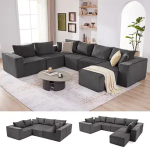 【4 packages】 135.4" Cloud Couch Sectional, SectionalSleeper Sofa with Deep Seat, Plush Corduroy U ShapedBoneless Couch, Convertible Modular Couches for LivingRoom, 7Seat