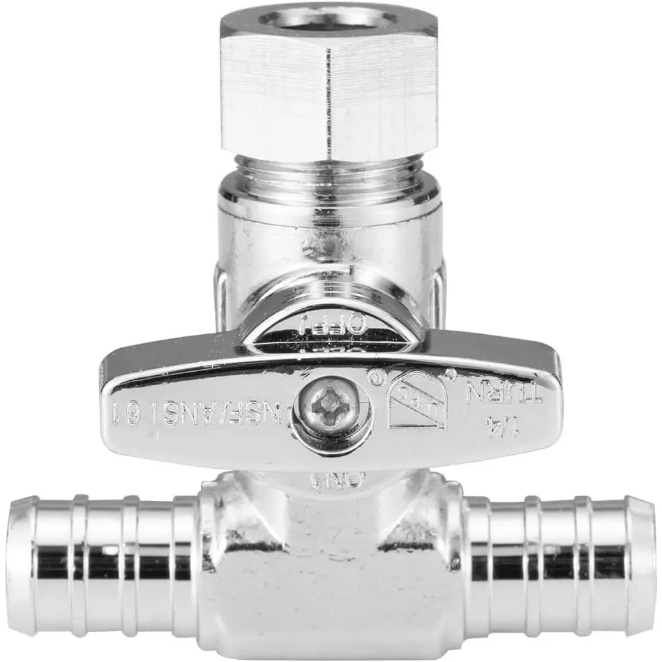 1 Pack LF Chromed Brass 1/4-Turn Stop Valve, 1/2" x 1/2" PEX x 3/8" OD Compression Shutoff for PEX PE-RT Pipes, 1/4 Turn Shutoff