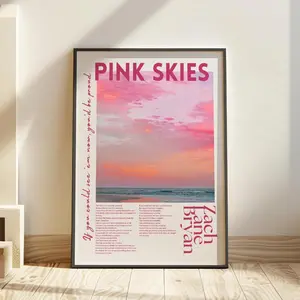 Pink Skies Song Poster No Frame - Country Music Wall Art Print, Preppy Wall Art, Coastal Cowgirl, Romantic Print, College Apartment Home Decor