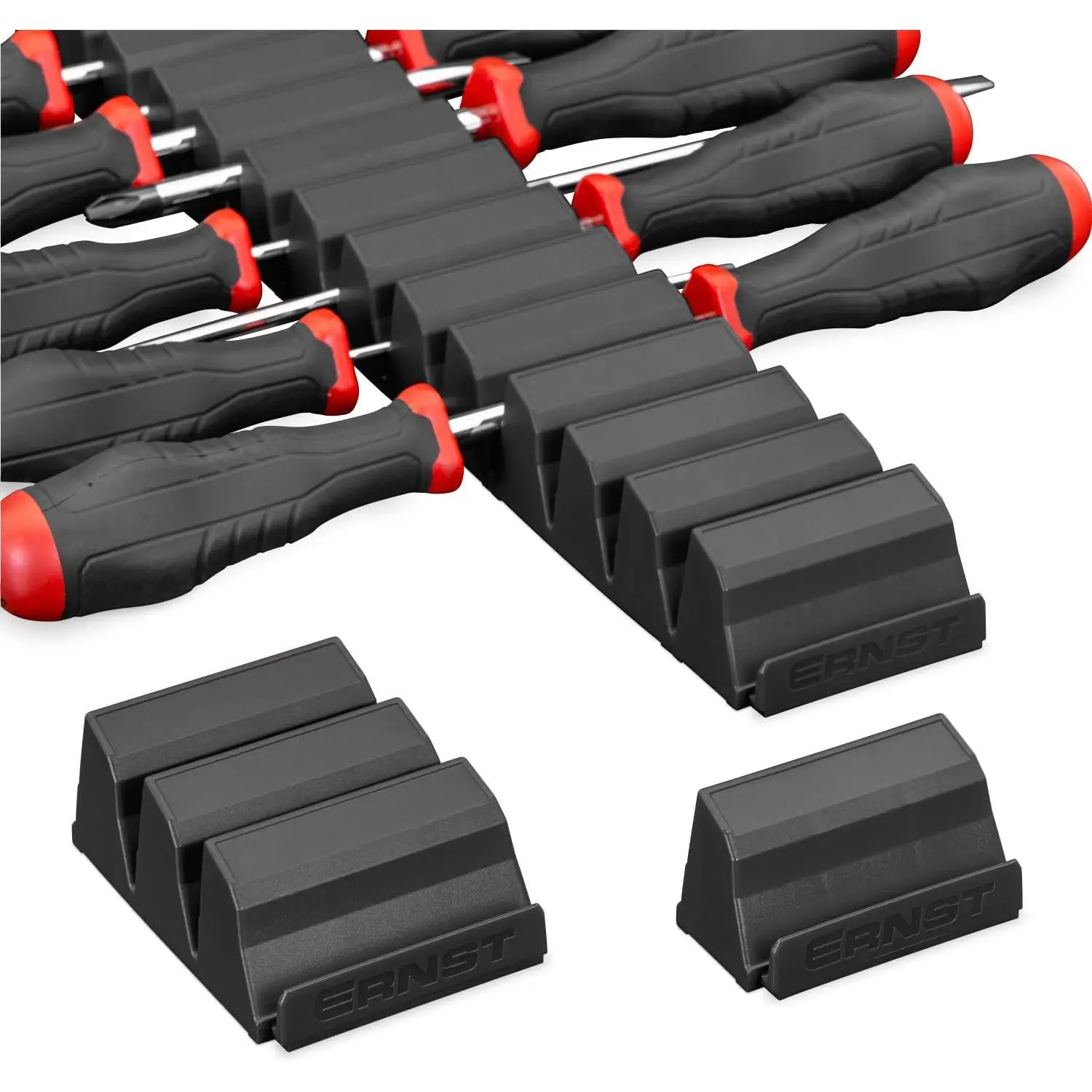 Screwdriver Organizer Tool Case - USA-Made Black Snap-Together Modular Tool Storage with 13 Screwdrivers Capacity, Anti-Slip Base, Includes Essential Accessories (111 I.D. Labels, 2 Single Tab Holders), Compact Efficient Design, Labels + Tabs