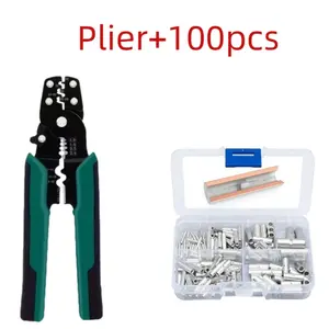 Terminal Connectors Kit & Pliers, Copper Bare Tin Plated Press Fittings, Stripping & Cutting Tool for Home Decor and Appliance
