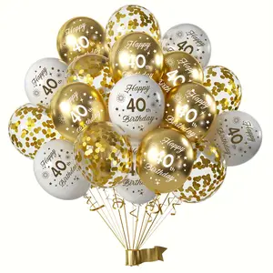 18pcs 40th birthday balloons, 12inch white gold, for 40th birthday party decoration, Sport Theme Party Decorations, Family Party Decorations, New Year, New Year's Eve, Valentine's Day decoration supplies, New Year Celebration, Balloon Set