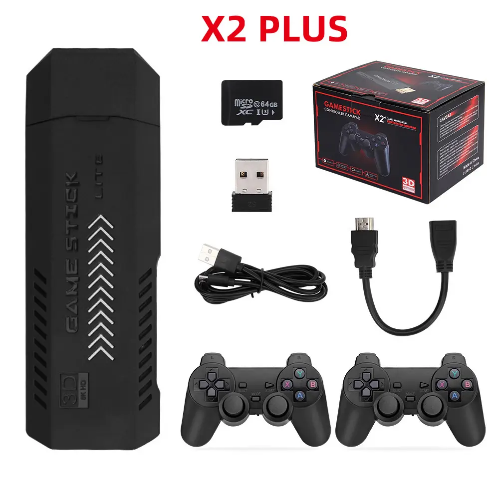 X2 Plus game Stick 4K HD 2.4G retro video game console wireless controller TV 50 simulator, suitable for PS1/N64/DC 128G games