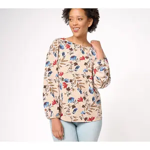Denim & Co. Signature Printed Textured Woven Blouse