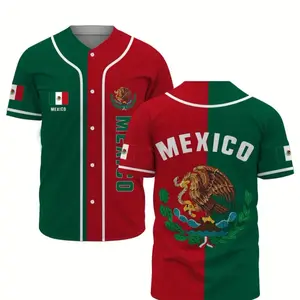 Men’s Baseball T-shirt With Mexican Print, Retro Baseball Shirt, Slightly Elastic And Breathable Embroidered Sports Uniform For Training, Competition And Party