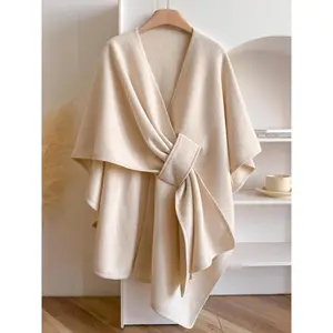 1 piece - Solid color cloak for women, soft, comfortable and fashionable shawl, suitable for all seasons, retro and versatile daily accessories, women's wear, perfect gift for friends, family and lovers, Soft Warm Shawl