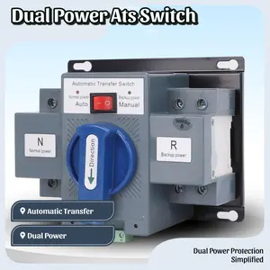 2P 63A ATS Dual Power Automatic Transfer Switch for Generator Changeover Switch 110V GCQ2-63/2 Industrial Switching Blue Resin Steel Wall Mount IP63
