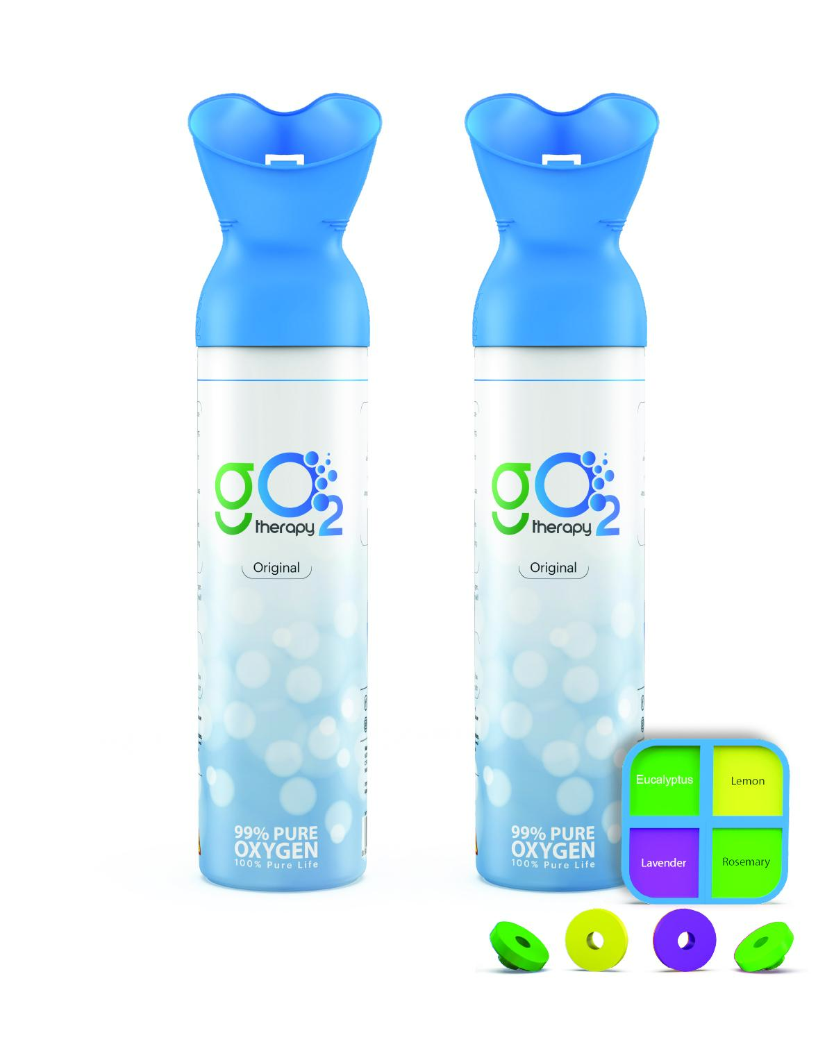 gO2Therapy 12L Portable Oxygen Canister with 4 Fragrance Options - Lightweight & Easy-Carry Single Mouth & Nose Mask for Sports Travel Altitude & Fitness - Up to 450 Inhalations - 2 Pack