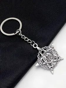 1 piece of hip hop punk keychain with moth cross skull and pentagram pendant suitable for both men and women