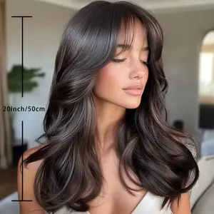 20-inch High-temperature Fiber Wig For Women, Deep Brown, Smooth A-shaped Bangs, Rose Breathable Inner Layer, Non-glue Design, Ladies Wig, Daily Wear, Event Wear