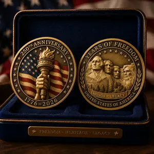 America 250th Anniversary Coin, Colonial Drummer & Declaration of Independence 1776–2026, Patriotic Challenge Coin Gift