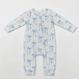 Blue bow Baby Longsleeve Baby Girls Romper