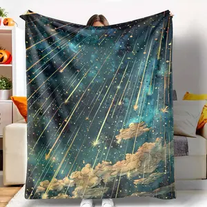 Night Sky Flannel Blanket with Shooting Star Artwork Ultra Soft Cozy Plush Lightweight Warm for Sofa Bed Couch Living Room Travel Gift Home Decor