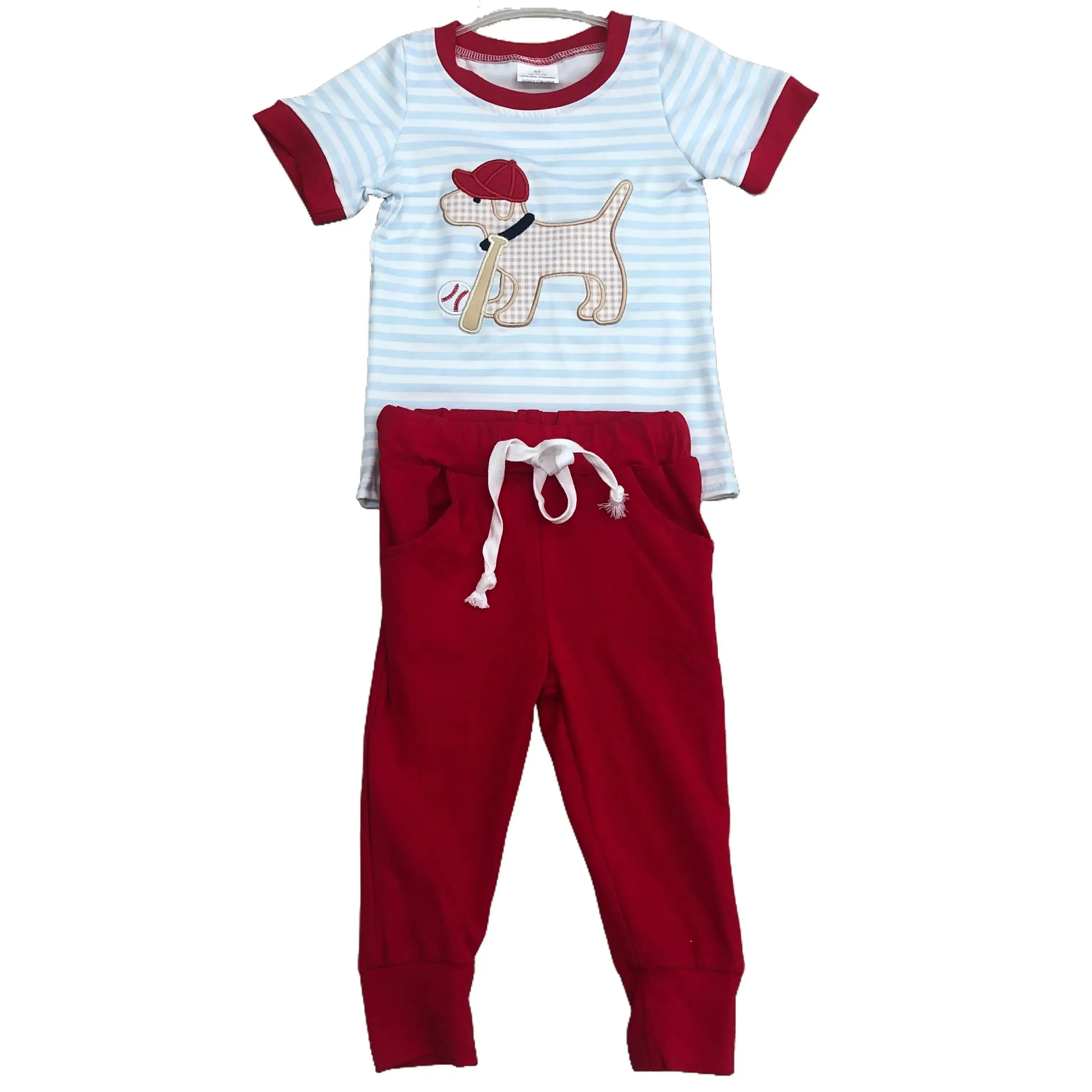 Kids Boy Baseball Clothing Set Dog Embroideried Boy Spring Clothing Set BSPO0613