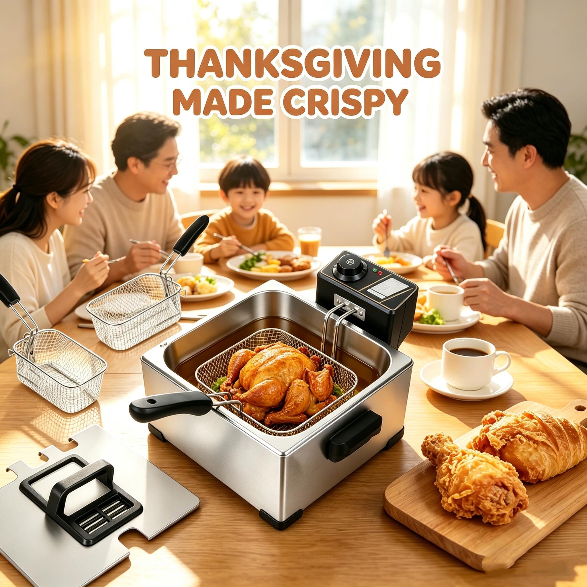 3PCS Family & Commercial Stainless Steel Deep Fryer, 5L Large Capacity, 1400W with View Window, Triple Baskets Countertop Frying Machine for Home Kitchen Restaurant Fried Chicken Fries Donuts Snacks