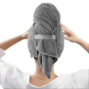 Turban-Style Microfiber Hair Large Towel with Elastic Strap – Solid Color Wrap Designed for Wet Hair