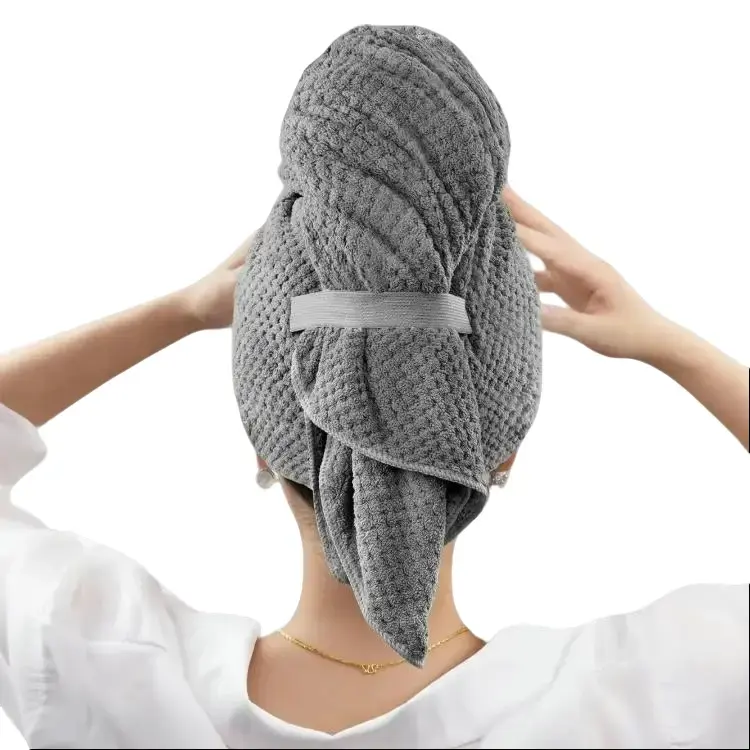 Turban-Style Microfiber Hair Large Towel with Elastic Strap – Solid Color Wrap Designed for Wet Hair