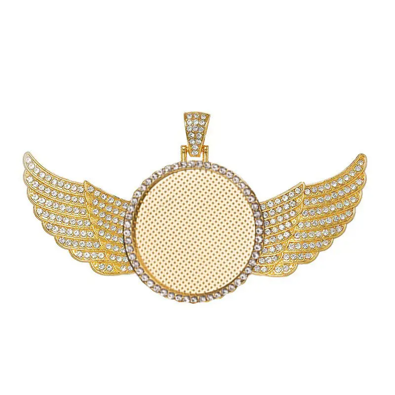 X459 16 Golden Round Wing Pendant Empty